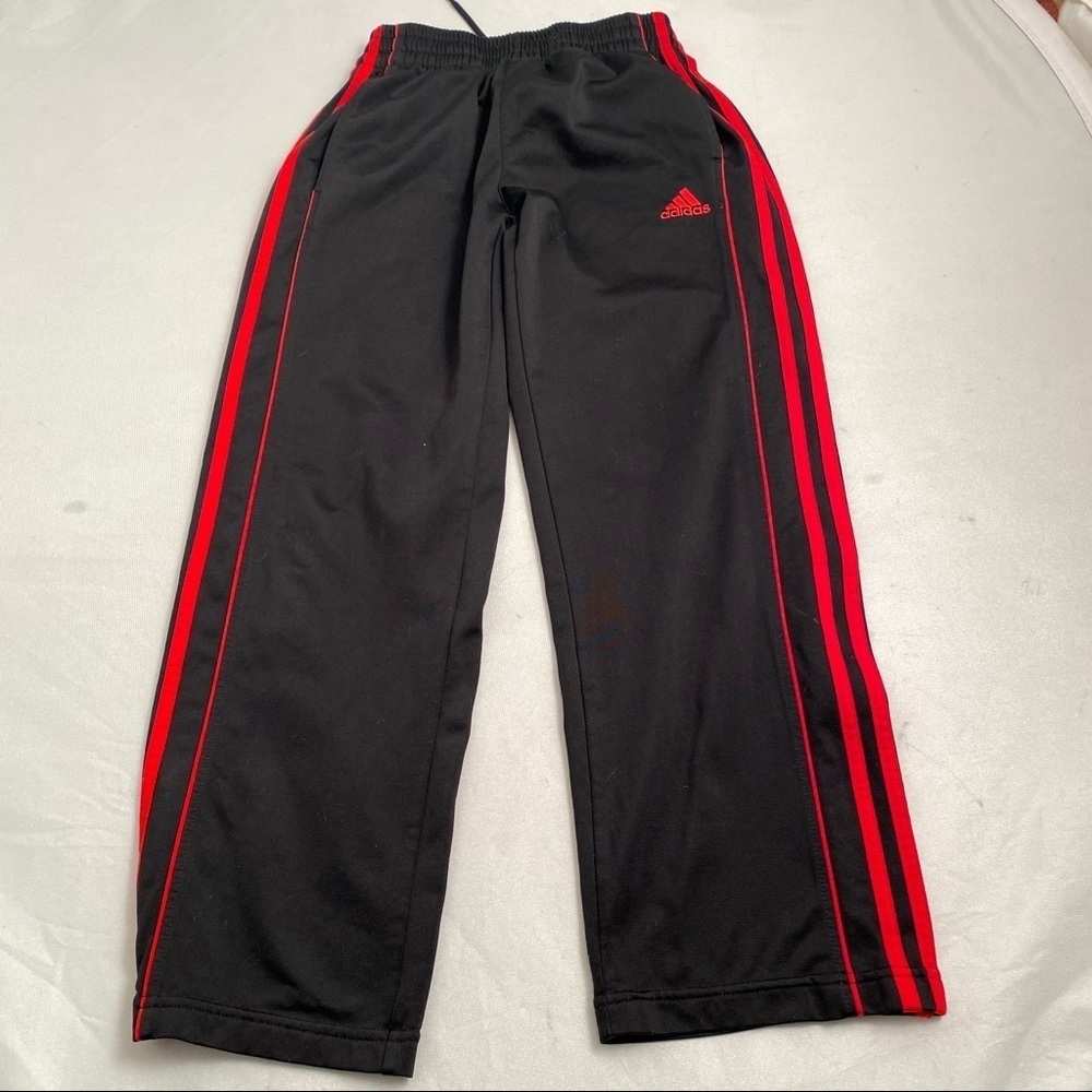 Adidas black and red stripe track pants